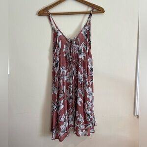 NWT Roxy Floral Mini Sundress, Size XS, Reddish Pink with White Flowers